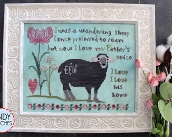 Counted Cross Stitch Pattern, Wandering Sheep, Flowers, Black Sheep, Border Motif, Farmhouse Decor, Lindy Stitches, PATTERN ONLY