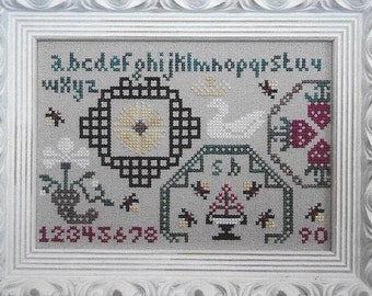 Counted Cross Stitch Pattern, Firefly Quaker, Quaker Sampler, Strawberries, Swan, Fireflies, Sampler, Bendy Stitchy, PATTERN ONLY