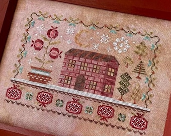 Counted Cross Stitch, House on Pomegranate Hill, Country Rustic, Brick House, Bowl Filler, Pillow Ornament, Blueberry Ridge, PATTERN ONLY