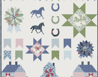 Quilt Pattern, Bluegrass Sampler Quilt, Country Rustic, Fat Quarter Friendly, Equestrian Quilt, Horses, Melissa Mortenson, PATTERN ONLY