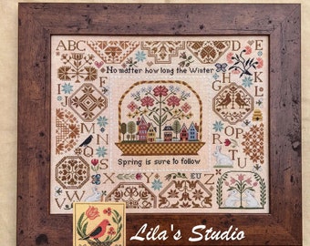 Counted Cross Stitch Pattern, Spring Quaker, Spring Decor, Quaker Sampler, Quaker Motifs, Butterfly, Lila's Studio, PATTERN ONLY
