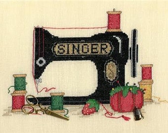 Counted Cross Stitch Pattern, Sew Many Memories, Vintage Sewing Machine, Thread Spools, Scissor Charm, Sue Hillis Designs, PATTERN ONLY