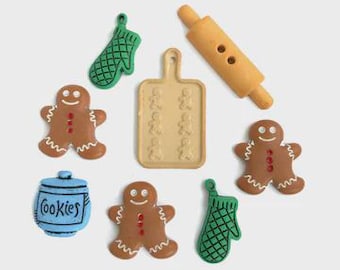 Holiday Baking, Christmas Buttons, Embellishment, Shank Buttons, Gingerbread Men, Oven Mitts, Two Hole, Buttons Galore & More, 4805