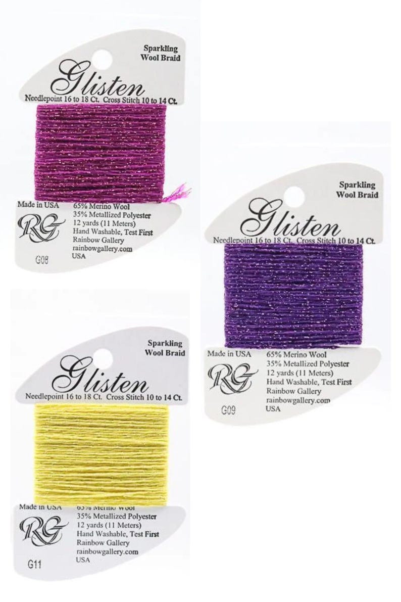 G Listen Thread Glisten, #01 to #60, Sparkling Wool Braid, Needlepoint, Cross Stitch ...