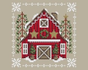 Counted Cross Stitch, Christmas Barn, Christmas Decor, Snowflake Motifs, Country Rustic, Shannon Christine Designs, PATTERN ONLY