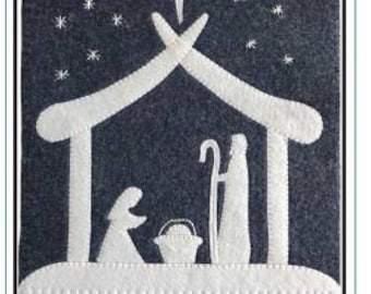 Wool Applique Pattern, Silent Night, Winter Applique, Quilted Wall Hanging, Nativity Wallhanging, Rachel's of Greenfield, PATTERN AND KIT