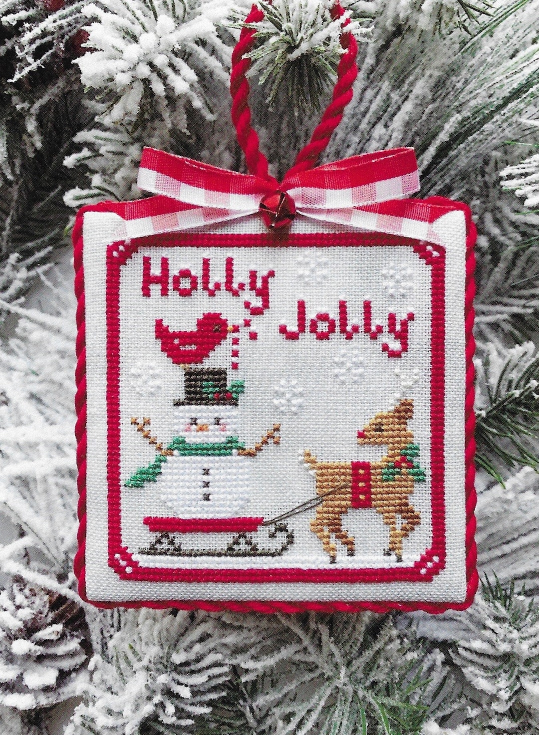 Counted Cross Stitch Pattern, Holly Jolly, Reindeer, Snowflakes