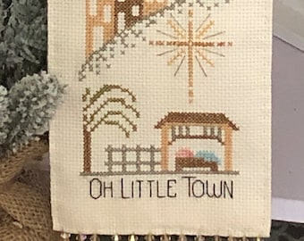 Counted Cross Stitch Pattern, Little Town, Cross, Christmas Decor, Inspirational, Manger, Carolyn Robbins, KiraLyns Needlearts. PATTERN ONLY