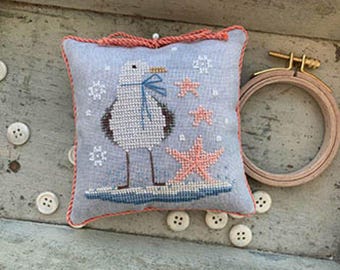 Counted Cross Stitch Pattern, Stars and Surf, Beach Scene, Summer Decor, Starfish, Seagull, Bowl Filler, Stitches by Ethel, PATTERN ONLY