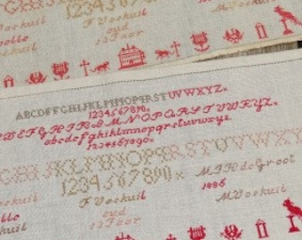 Counted Cross Stitch Pattern, Fenna Voskuil 1886, Reproduction Sampler, Antique Dutch Bird Motifs, Alphabet, Atelier Soedidee, PATTERN ONLY