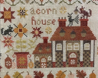 Counted Cross Stitch Pattern, Acorn House, Houses on Pumpkin Lane, Squirrels, Acorns, Pansy Patch, PATTERN ONLY