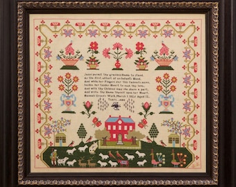 Counted Cross Stitch Pattern, Hannah Green 1826, Reproduction Sampler, Antique Reproduction, Hands Across the Sea, PATTERN ONLY