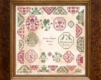 Counted Cross Stitch Pattern, Sophia Doggett 1804, Reproduction Sampler, English Sampler, Quaker, Hands Across the Sea, PATTERN ONLY