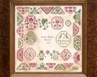 Counted Cross Stitch Pattern, Sophia Doggett 1804, Reproduction Sampler, English Sampler, Quaker, Hands Across the Sea, PATTERN ONLY