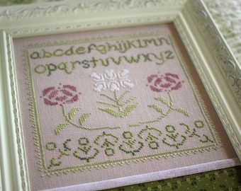 Counted Cross Stitch Pattern, Rosamonde Sampler, Roses, Cottage Sampler, Cottage Decor, Farmhouse, October House Fiber Arts, PATTERN ONLY