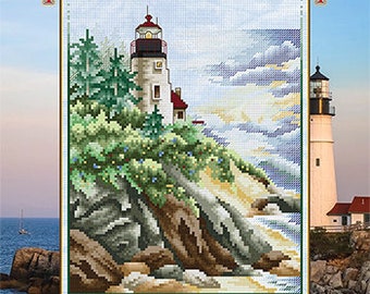 Counted Cross Stitch Pattern, The Lord is My Light, Psalm 27:1, Lighthouse, Ocean View, Inspirational Sampler, Stoney Creek, PATTERN ONLY