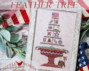 Counted Cross Stitch Pattern, Freedom Feather Tree, Patriotic Decor, American Flag, Eagle, Americana, Little Robin Designs, PATTERN ONLY