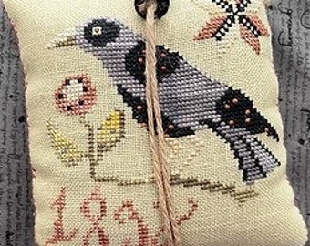 Counted Cross Stitch Pattern, Fraktur Bird, Pillow Ornament, Pincushion, Bowl Filler, Flower Motifs, Shakespeare's Peddler, PATTERN ONLY