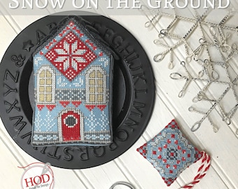 Cross Stitch Pattern, Snow on the Ground, Winter Decor, Pillow Ornaments, Scissor Fob, Pinkeep, Hands On Design, PATTERN ONLY