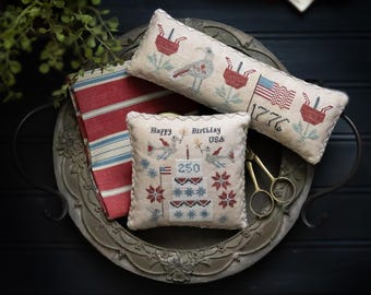 PRE-Order, Cross Stitch Pattern, Happy Birthday USA, Patriotic Decor, American Flag, Plum Street Samplers, PATTERN Only