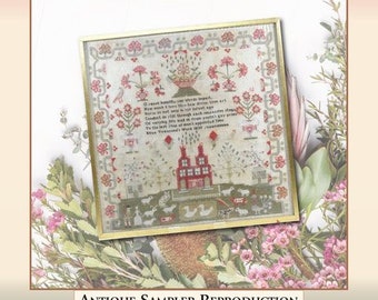 Counted Cross Stitch Pattern, O Sweet Humility, Eliza Townsend, 1835, Reproduction Antique Sampler, Cross Stitch Antiques, PATTERN ONLY