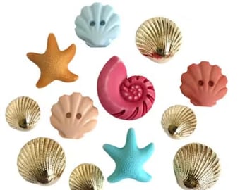 Beach Treasures, Summer Collection, Seashells, Shank and Two Hole Buttons, USA Made, Sewing Embellishments, #4246, Buttons Galore & More