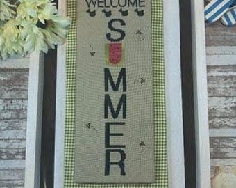 Counted Cross Stitch Pattern, Summer Buzz, Wall Decor, Summer Decor, Watermelon, Bees, Crows, Rustic, Needle Bling Designs, PATTERN ONLY