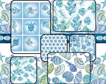 Quilt Fabric, Wonders of the Ocean, Sea Life, Seahorse, Seashells, Fish, Waves, Starfish, In the Beginning Fabric, EE Schenck, FABRIC or KIT