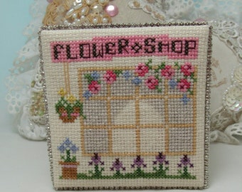 Counted Cross Stitch Pattern, Flower Shop, Around the Block, Pillow Ornament, Bowl Filler, KiraLyn's Needlearts, PATTERN ONLY