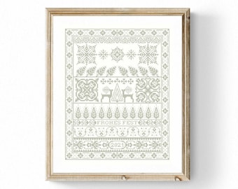 Counted Cross Stitch Pattern, Frohes Fest, German Holiday Sampler, Original Sampler, Birgit Tolman, The Wishing Thorn, PATTERN ONLY