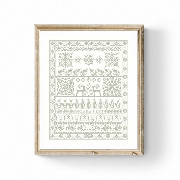 Counted Cross Stitch Pattern, Frohes Fest, German Holiday Sampler, Original Sampler, Birgit Tolman, The Wishing Thorn, PATTERN ONLY