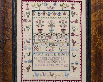 Counted Cross Stitch Pattern, Ann Gardner 1723, Reproduction Sampler, Floral Motifs, Alphabet, Hands Across the Sea, PATTERN ONLY