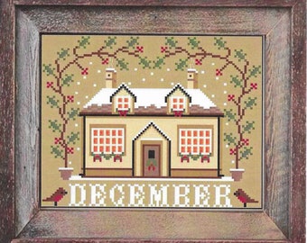 Counted Cross Stitch Pattern, December Cottage, I'll Be Home Series, Winter Decor, Country Rustic, Twin Peak Primitives, PATTERN ONLY