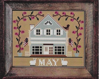 Counted Cross Stitch Pattern, May Cottage, I'll Be Home Series, Spring Decor, Country Rustic, Twin Peak Primitives, PATTERN ONLY