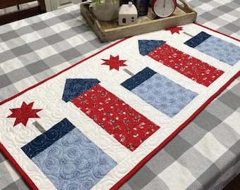 Quilt Pattern, Firework Frenzy, Patriotic Table Runner, Country Chic, Red, White, and Blue, Lindsey Weight, Primrose Cottage, PATTERN ONLY