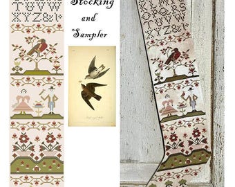 Counted Cross Stitch Pattern, Sampler Stocking & Sampler, Sampler Motifs, Kathy Barrick, PATTERN ONLY