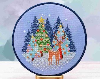Counted Cross Stitch, Reindeer Cheer, Christmas Decor, Winter Motif, Reindeer, Tree Forest, Lindsey Whitney, Counting Puddles, PATTERN ONLY