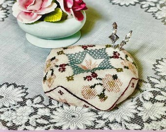 Counted Cross Stitch Pattern, Summer Biscornu, Flower Motifs, Pincushion, Summer Decor, Pin Keep, Antique Needleworkers, PATTERN ONLY