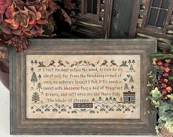 Counted Cross Stitch Pattern, Peace, Verse Sampler, Country Rustic, Deer, Log Cabin, Motif Border, Little House Needlework, PATTERN ONLY