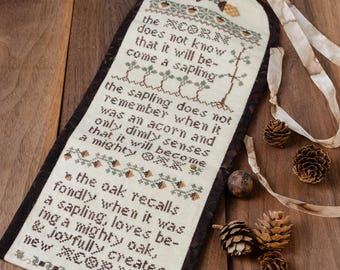 Counted Cross Stitch Pattern, The Mighty Oak, Shabby Cottage, Acorns, Tree Saplings, Quotation Sampler, Erica Michaels, PATTERN ONLY