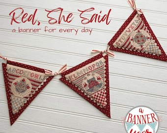 Cross Stitch Pattern, Red, She Said, Every Day Banner, Alphabet, Trio Banner, Motifs, Hands on Design, PATTERN ONLY