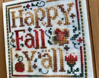 Counted Cross Stitch Pattern, Happy Fall Y'all, Autumn Decor, Pillow Ornament, Bowl Filler, Sweet Wing Studio, PATTERN ONLY