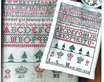 Counted Cross Stitch Pattern, Janet Scott 1857, Reproduction Alphabet Sampler, Antique Sampler, Running with Needles & Scissors PATTERN ONLY