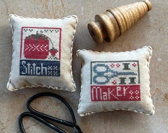 Cross Stitch Pattern, Imprints, Stitch and Maker, Pincushion, Bowl Filler, Pillow Ornaments, Sewing Notions, Heart in Hand, PATTERN ONLY