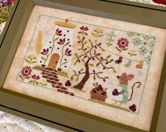 Counted Cross Stitch, Hazel's Blackberry Burrow, Summer Decor, Flower Motifs, Mouse, Emily Pengelly, Blueberry Ridge Design, PATTERN ONLY