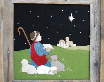 Wool Applique Pattern, Little Town of Bethlehem, Wool Applique Pillows, Christmas Decor, Shepherd Boy, Under the Garden Moon, PATTERN ONLY