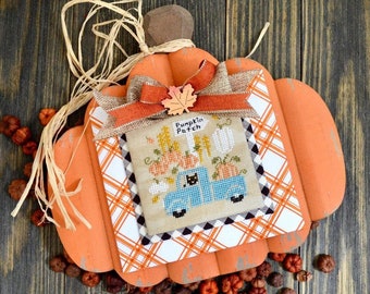 Counted Cross Stitch, Pumpkin Pickin', White Pumpkins, Blue Truck, Fall Decor, Harvest, Farmhouse Decor, Annie Beez Folk Art, PATTERN ONLY