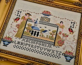 Counted Cross Stitch Pattern, Two Sisters, 1809 Sampler, Country Rustic, Alphabet Sampler, Twin Peak Primitives, PATTERN ONLY