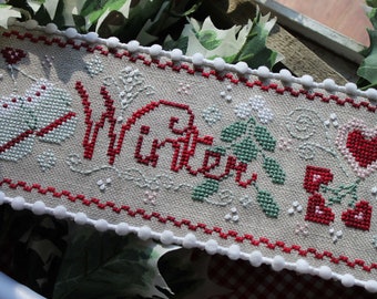 Counted Cross Stitch Pattern, Winter Fling, Mittens, Hearts, Mistletoe, Banner, Winter Decor, Luhu Stitches, PATTERN ONLY