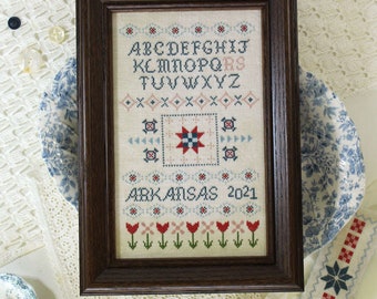 Cross Stitch Pattern, All in a Row, Sampler, Pinkeep, Garden Decor, Home Decor, October House Fiber Arts, PATTERN ONLY